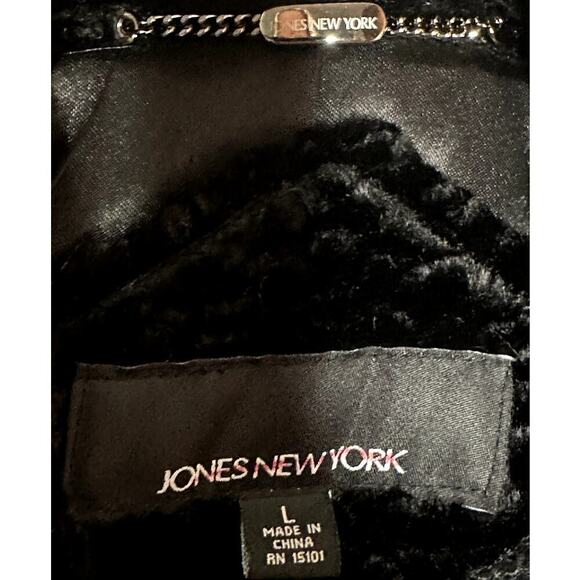 Jones New York Black Faux Lamb Fur Brown Faux Fur Collar Coat Jacket Size L - Picture 5 of 7